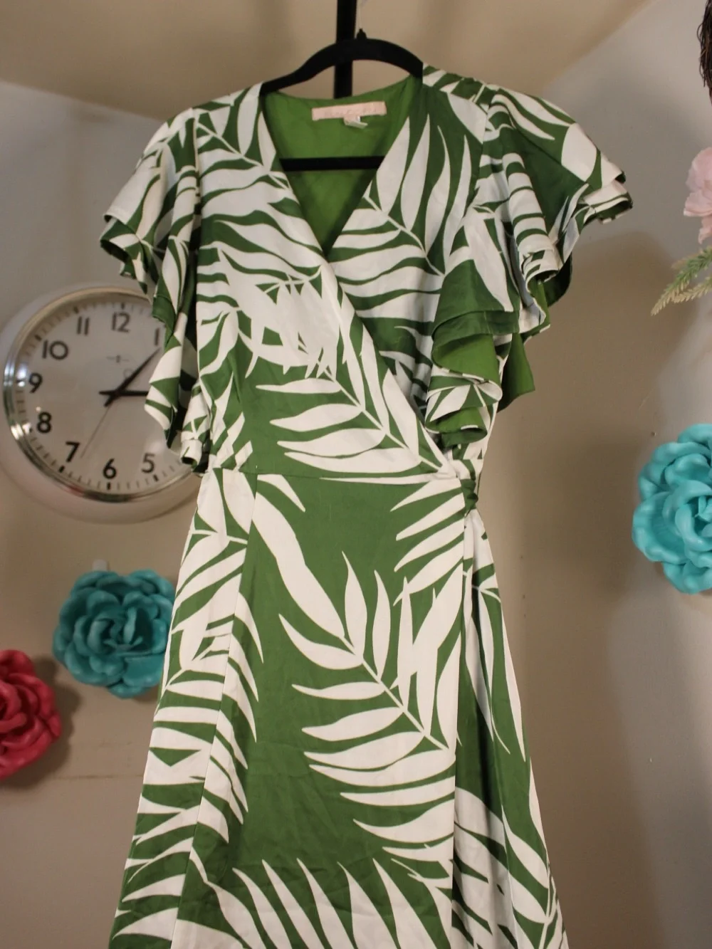 Ruche Green and White Palm-Print Wrap Maxi Dress - Picture 2 of 8